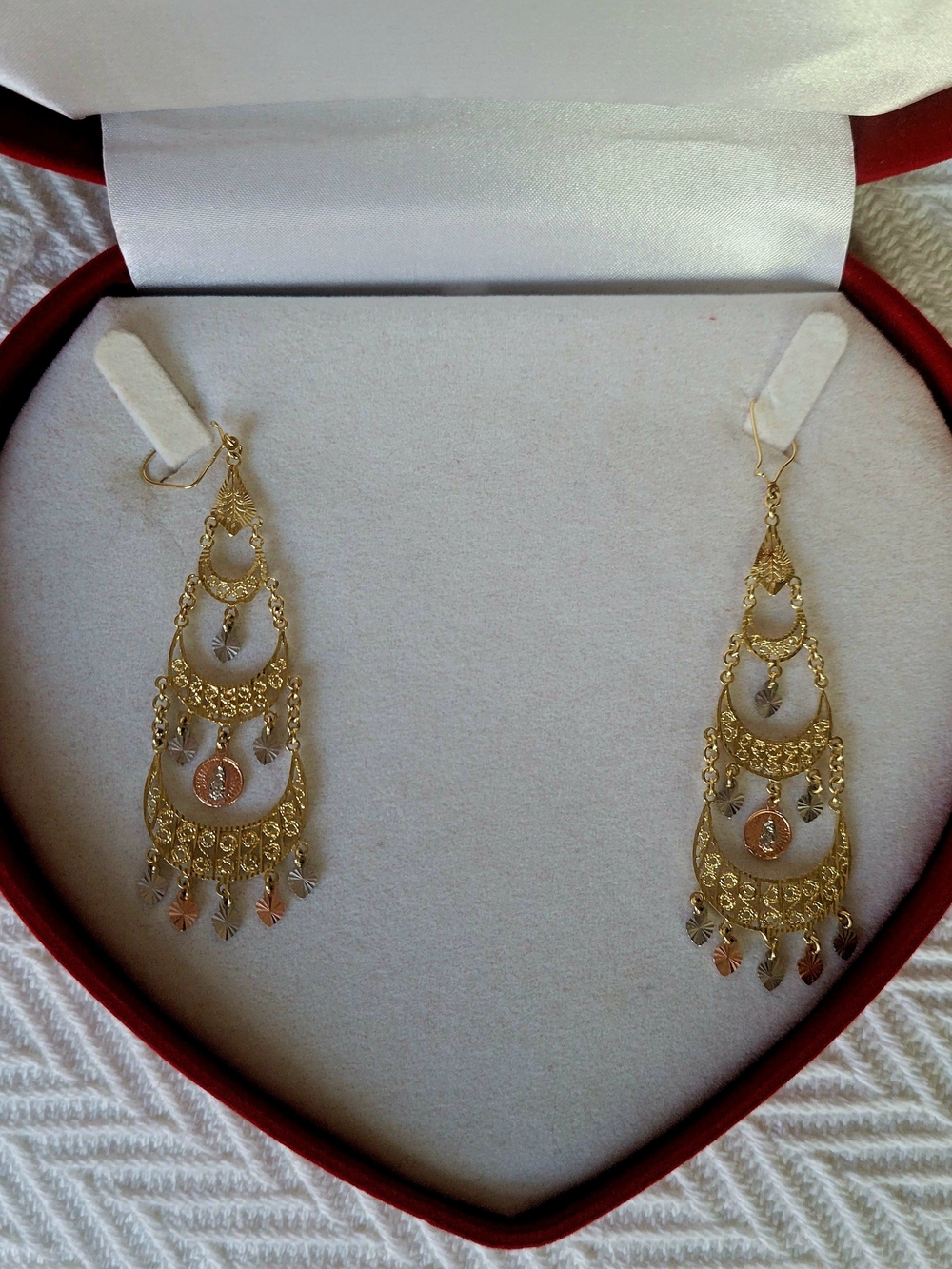 Stunning Our Lady of Guadalupe Gold Chandelier Drop Earrings - Women Jewelry